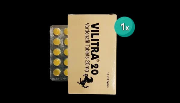 Vilitra 20mg tabletten, een soort kamagra, die je online kunt bestellen in een gele verpakking